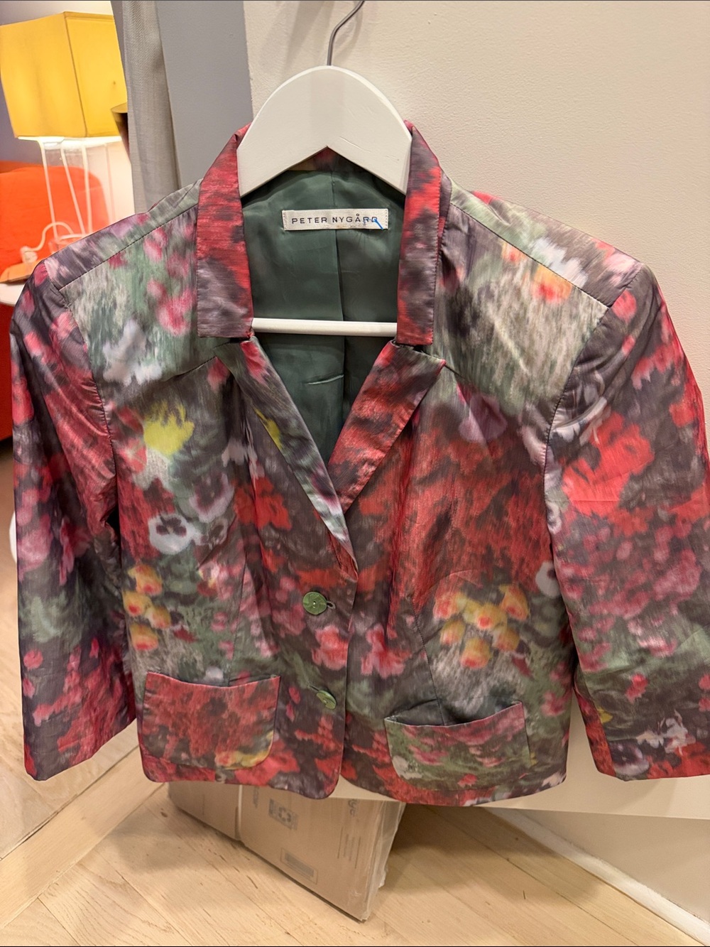 Peter Nygard Red and Green Floral Satin Blazer